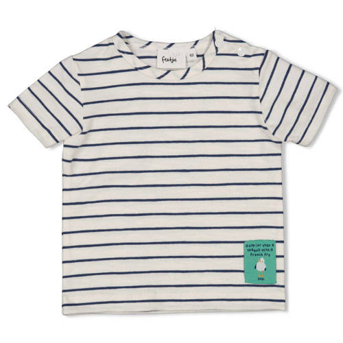 Feetje T-shirt Seaside Happiness ecru/blauw Jongens Katoen Ronde hals Streep - maat 86 afbeelding