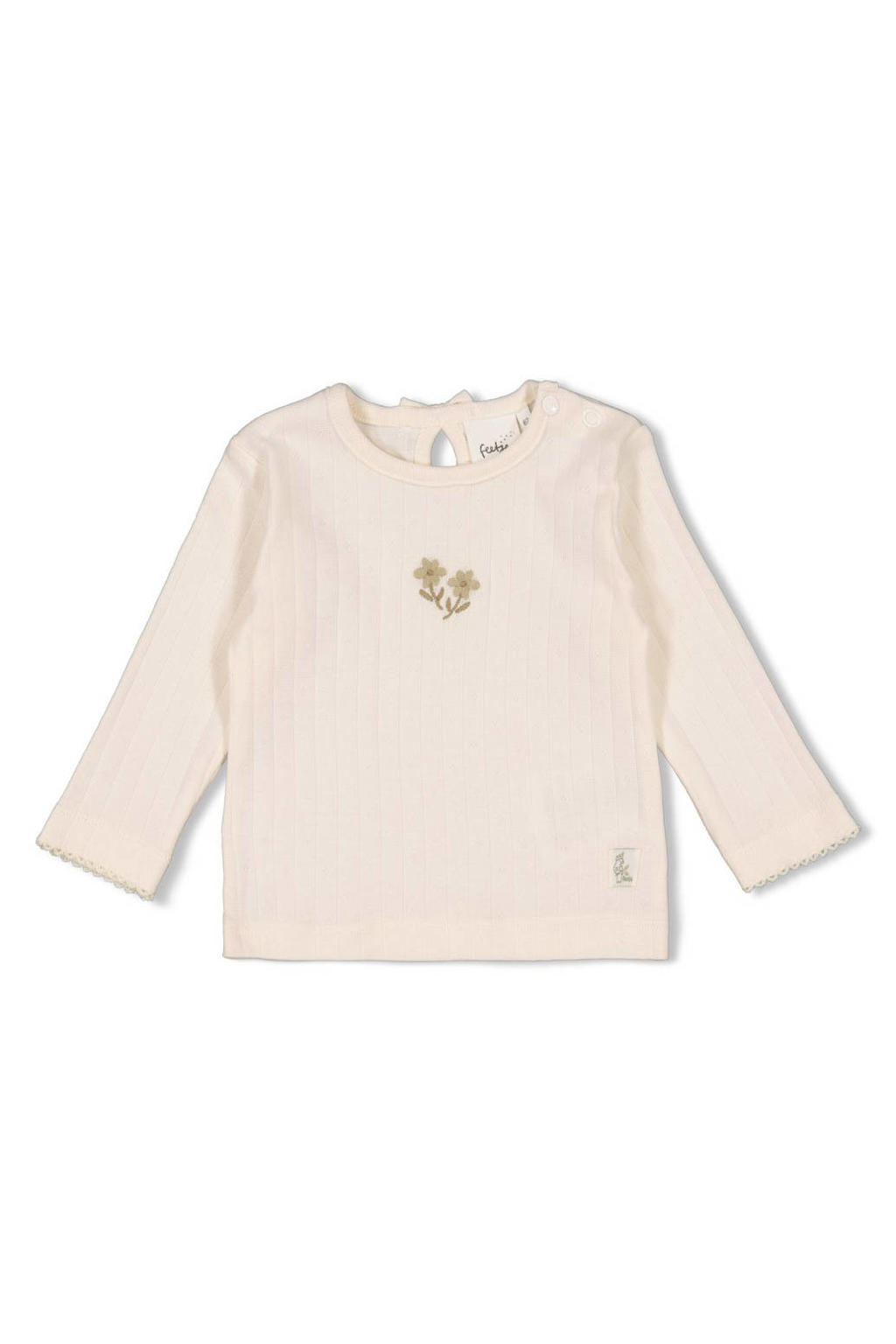 Ecru meisjes Feetje longsleeve Let Your Dreams Blossom van katoen met printopdruk, lange mouwen, ronde hals en drukknoopsluiting