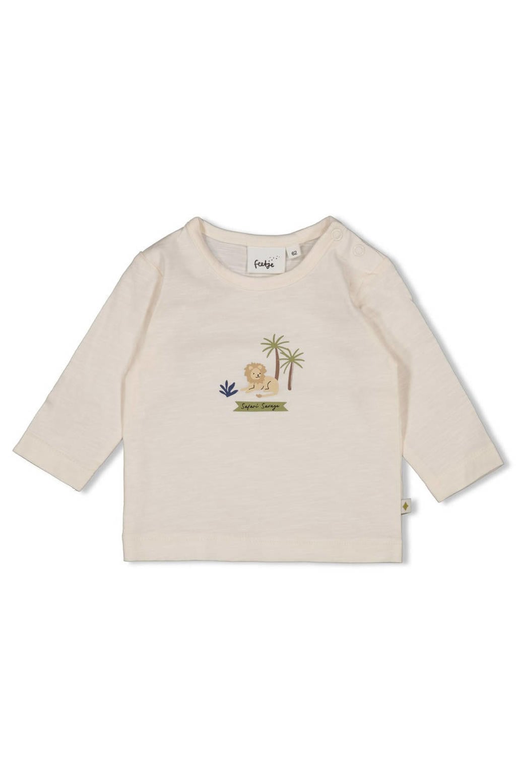 Ecru jongens Feetje longsleeve Safari Savage van katoen met printopdruk, lange mouwen, ronde hals en drukknoopsluiting