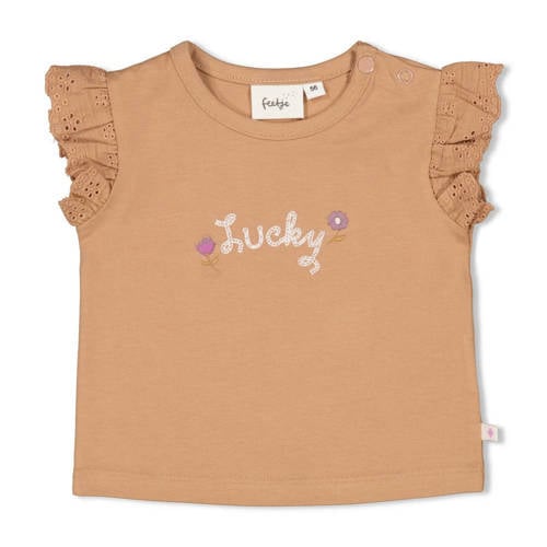 Feetje T-shirt bruin broderie Meisjes Katoen Ronde hals Tekst - maat 62 afbeelding