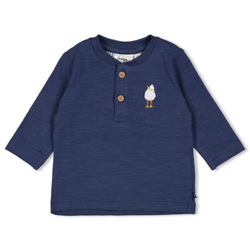 Feetje longsleeve Seaside Happiness marineblauw Jongens Katoen Henleykraag - maat 80 afbeelding