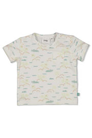 thumbnail: Ecru en blauwe jongens Feetje T-shirt You Croc my World van katoen met korte mouwen en drukknoopsluiting
