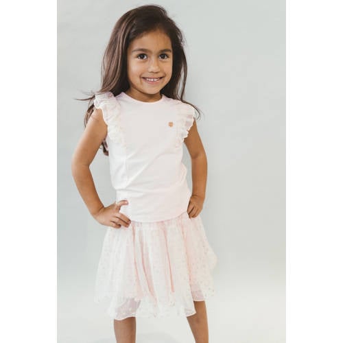 Le Chic T-shirt met ruches lichtroze Meisjes Stretchkatoen Ronde hals Effen - maat 146/152 afbeelding