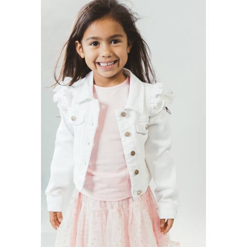 Le Chic spijkerjas met parels en ruches wit Meisjes Stretchdenim Klassieke kraag - maat 104 afbeelding