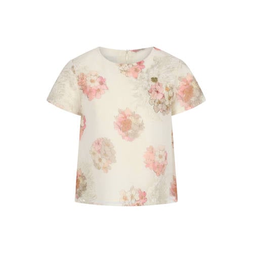 Le Chic gebloemde T-shirt wit Meisjes Polyamide Ronde hals Bloemen - maat 110 afbeelding