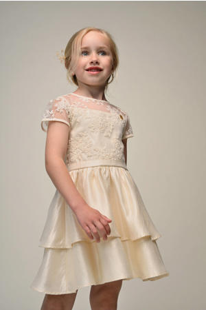 korte jurk met borduursels beige