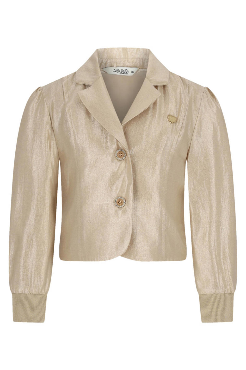 Gouden meisjes Le Chic korte blazer van polyester met lange mouwen, reverskraag, knoopsluiting en glimmend detail