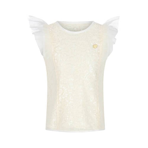 Le Chic T-shirt wit gehaakt Meisjes Katoen Ronde hals Effen - maat 110 - pailletten afbeelding