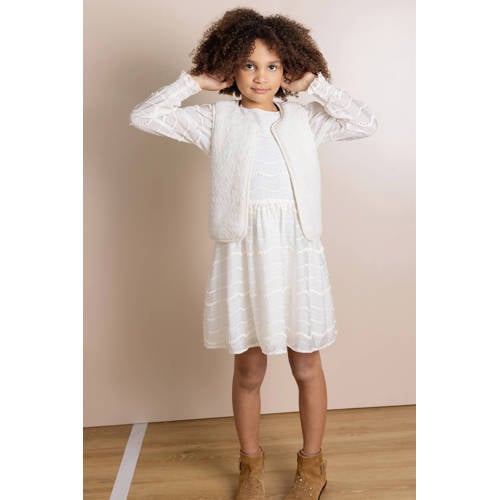 NONO midi jurk wit Meisjes Polyester Ronde hals Effen - maat 104 afbeelding
