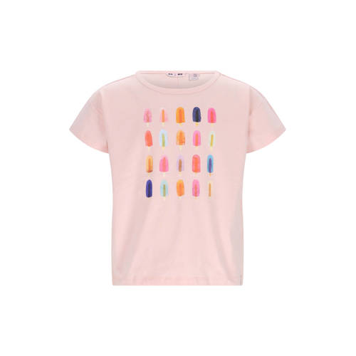 NONO T-shirt lichtroze Meisjes Stretchkatoen Ronde hals Printopdruk - maat 122-128 afbeelding