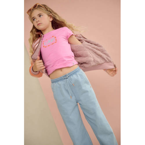 NONO T-shirt roze Meisjes Stretchkatoen Ronde hals Printopdruk - maat 146-152 afbeelding
