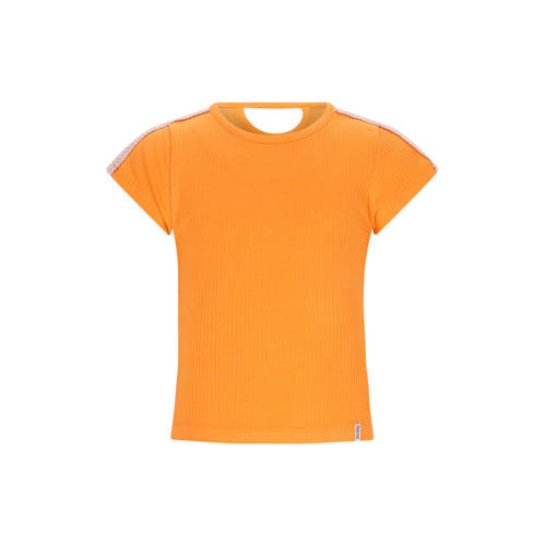 NONO T-shirt oranje rib gebreid Meisjes Viscose Ronde hals Effen - maat 110 afbeelding