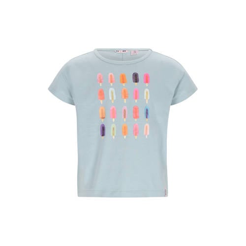 NONO T-shirt lichtblauw Meisjes Stretchkatoen Ronde hals Printopdruk - maat 104 afbeelding