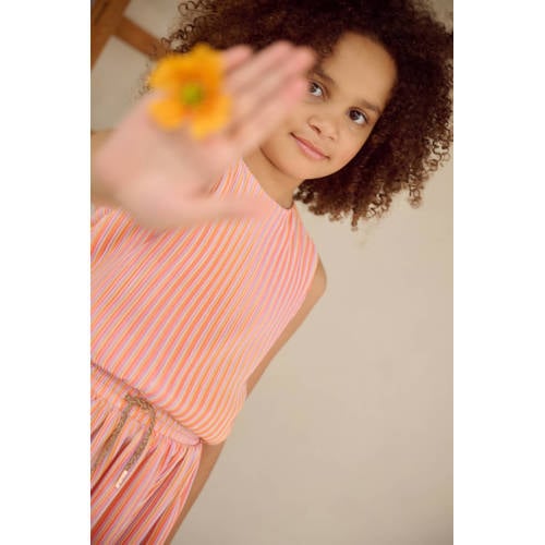 NONO gestreepte zomerjurk oranje Meisjes Polyester Ronde hals Streep - maat 116 afbeelding