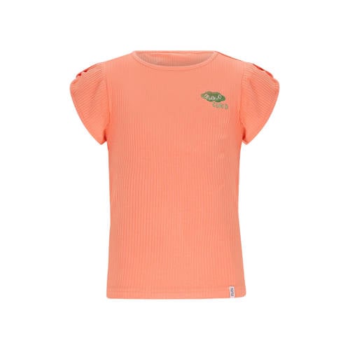 NONO T-shirt oranje rib gebreid Meisjes Viscose Ronde hals Effen - maat 158-164 afbeelding