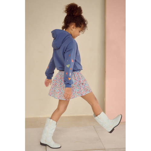 NONO gebloemde strokenrok blauw Meisjes Polyester Bloemen - maat 110 afbeelding