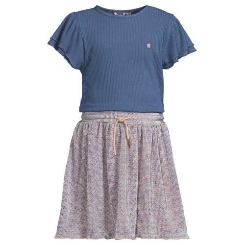 NONO midi jurk blauw Meisjes Polyester Ronde hals All over print - maat 122-128 afbeelding