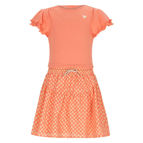 NONO gebloemde midi jurk oranje Meisjes Polyester Ronde hals Bloemen - maat 122-128 afbeelding