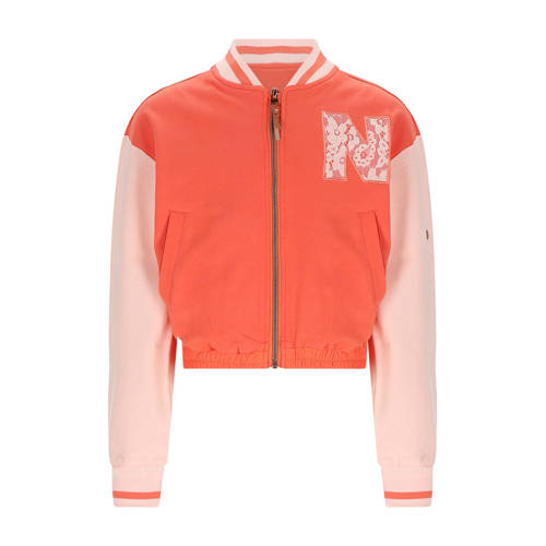 NONO sweatvest oranje Meisjes Stretchkatoen Opstaande kraag Meerkleurig