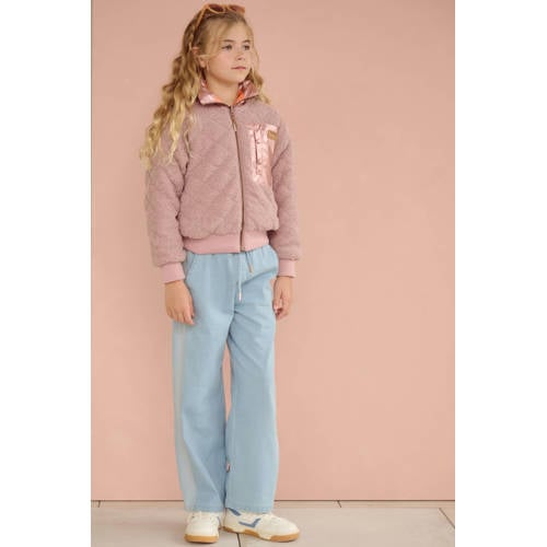 NONO reversible jas roze Meisjes Teddy Opstaande kraag Meerkleurig - maat 122-128 afbeelding