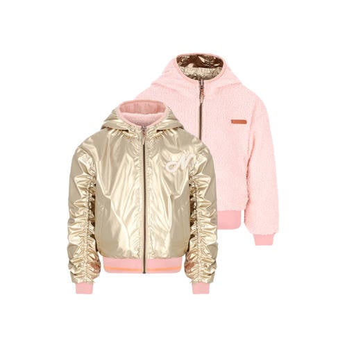 NONO reversible jas roze Meisjes Teddy Opstaande kraag Effen - maat 104 afbeelding