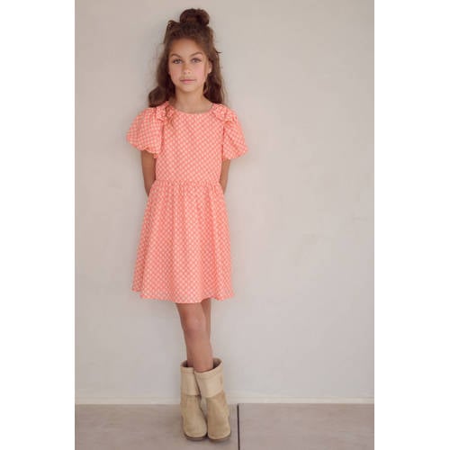 NONO midi jurk oranje Meisjes Polyester Ronde hals All over print - maat 116 afbeelding