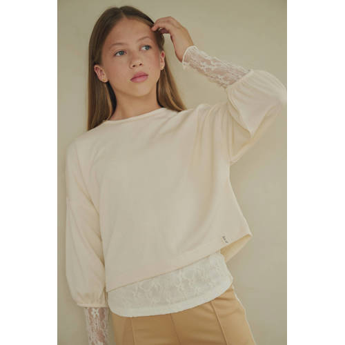 NoBell’ kanten gebloemde longsleeve wit Bloemen - maat 170-176 afbeelding