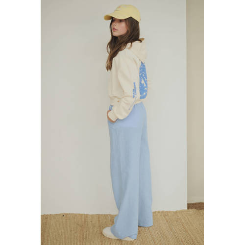 NoBell’ wide leg gestreepte casual broek lichtblauw Meisjes Polyester Streep - maat 164 afbeelding
