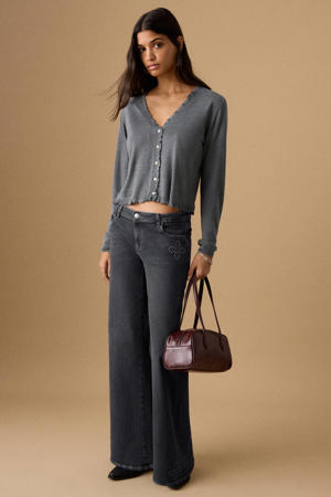 low waist wide leg jeans black denim