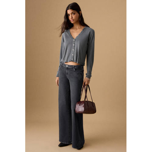 MANGO TEEN low waist wide leg jeans black denim Zwart Meisjes Stretchdenim - maat 164(S) afbeelding