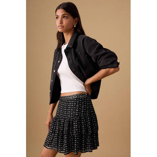 MANGO TEEN strokenrok zwart Meisjes Viscose All over print - maat 164(S) - pailletten afbeelding