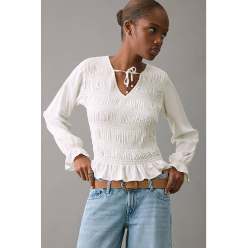 MANGO TEEN blousetop wit Meisjes Viscose V-hals Effen - maat 172(L) afbeelding