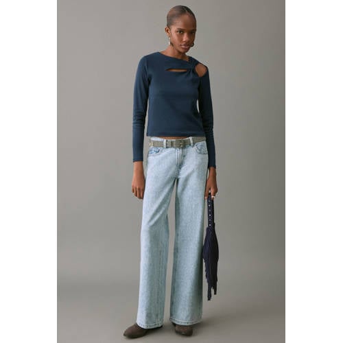 MANGO TEEN wide leg jeans met paisley print light blue denim Blauw Paisley - maat 172(L) afbeelding