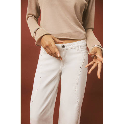 MANGO TEEN low waist wide leg jeans wit Meisjes Denim Effen - maat 152(XXS) afbeelding
