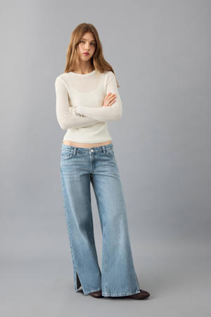 low waist wide leg jeans medium blue denim