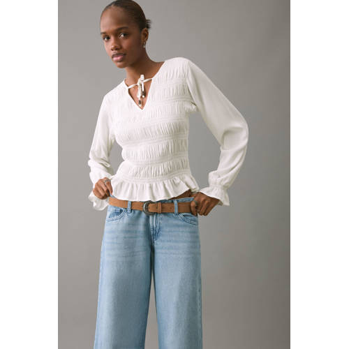 MANGO TEEN low waist wide leg jeans medium blue denim Blauw Effen - maat 172(L) afbeelding