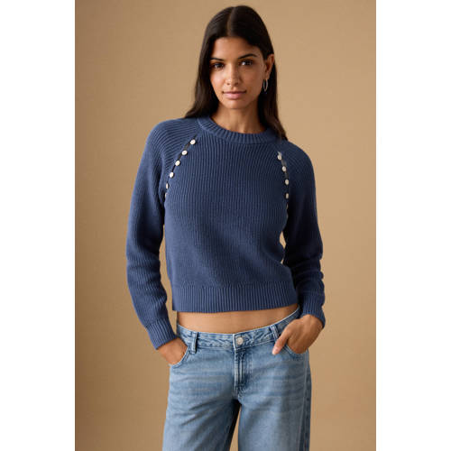 MANGO TEEN trui blauw rib gebreid Meisjes Katoen Ronde hals Effen - maat 152(XXS) afbeelding