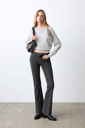 low waist flared jeans grey denim