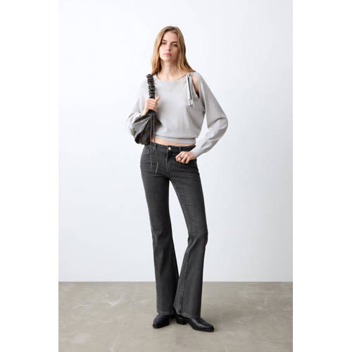 MANGO TEEN low waist flared jeans grey denim Grijs Effen - maat 36 afbeelding