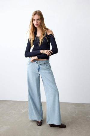 low waist wide leg jeans light blue denim