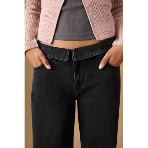 MANGO TEEN low waist wide leg jeans wide leg jeans black denim Zwart Effen - maat 34 afbeelding