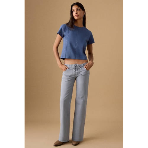 MANGO TEEN low waist wide leg jeans blauw Meisjes Denim Effen