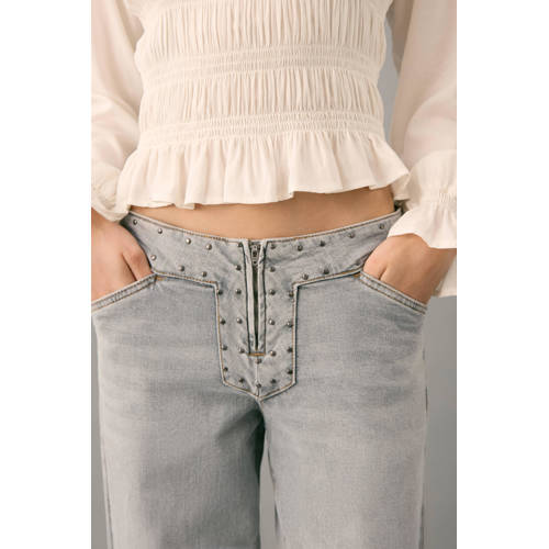 MANGO TEEN low waist wide leg jeans grey denim Grijs Effen - maat 158(XS) afbeelding