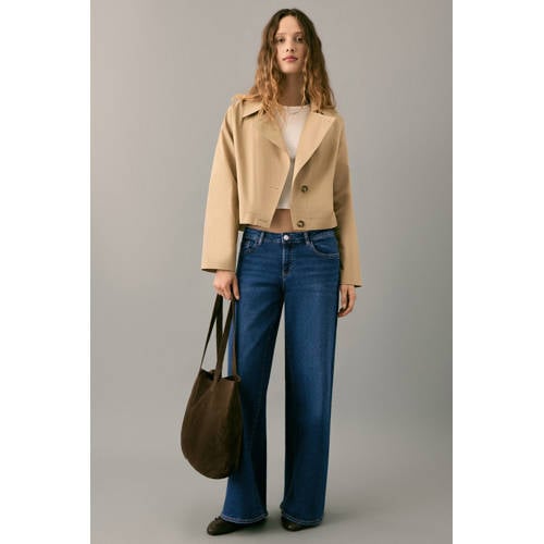 MANGO TEEN low waist wide leg jeans dark blue denim Blauw Effen