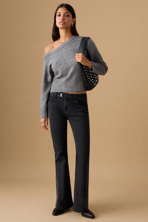 low waist flared jeans grey denim