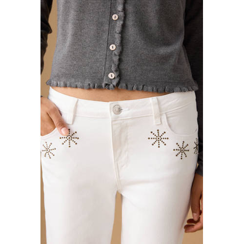 MANGO TEEN low waist straight leg jeans wit Meisjes Stretchdenim Printopdruk - maat 176(XL) afbeelding