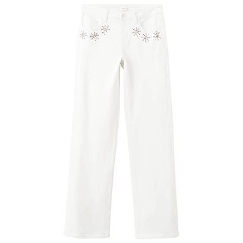 MANGO TEEN low waist straight leg jeans wit Meisjes Stretchdenim Printopdruk