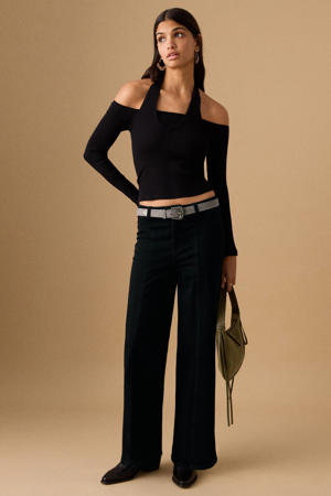high waist wide leg jeans black denim