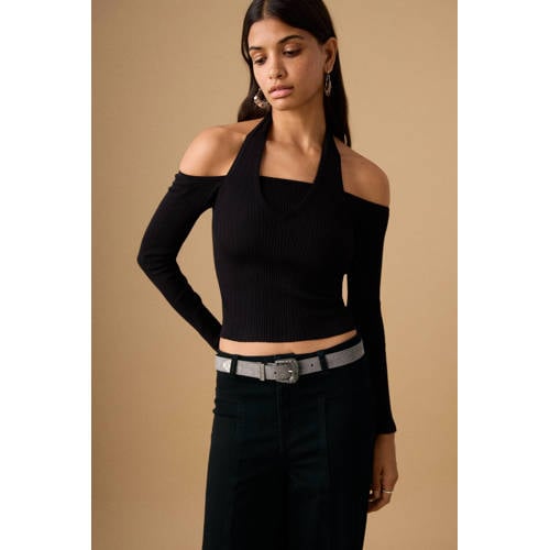 MANGO TEEN high waist wide leg jeans black denim Zwart Meisjes Stretchdenim - maat 164(S) afbeelding
