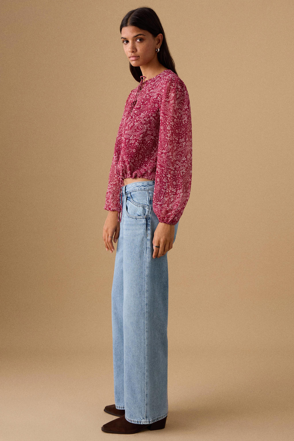 Light blue denim meisjes MANGO TEEN low waist straight leg jeans van denim met rits- en knoopsluiting en effen